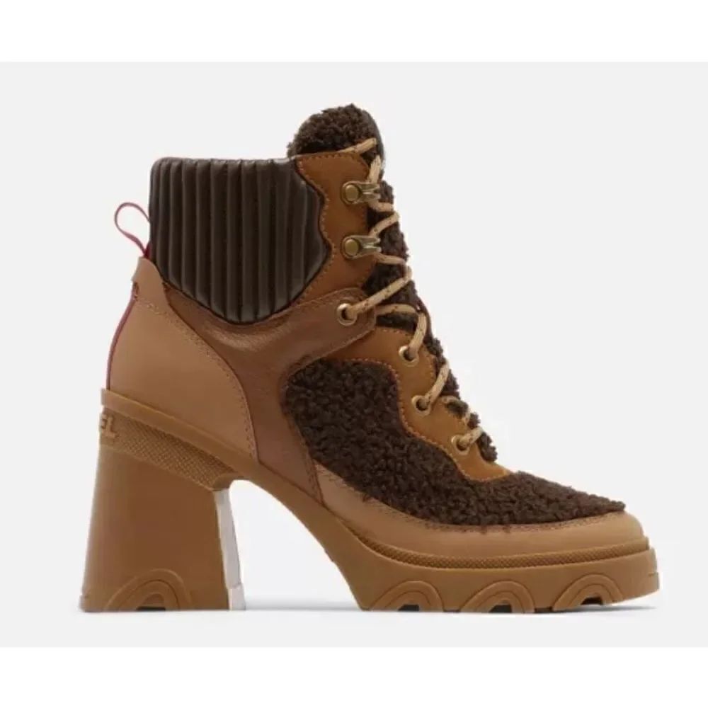 Sorel BREX™ HEEL COZY LACE BOOTIE in Tawny Buff, Blackened Brown NWOB Size 9